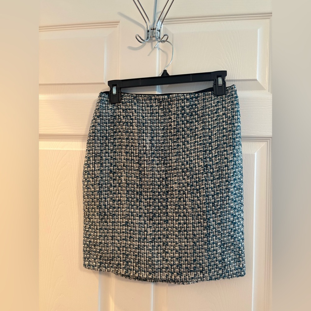 White House Black Market Teal Tweed Pencil Skirt, Size 2